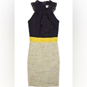Milly Womens Halter Dress Size 0 Multi Tweed Lace High Neck Color Block Ruffle